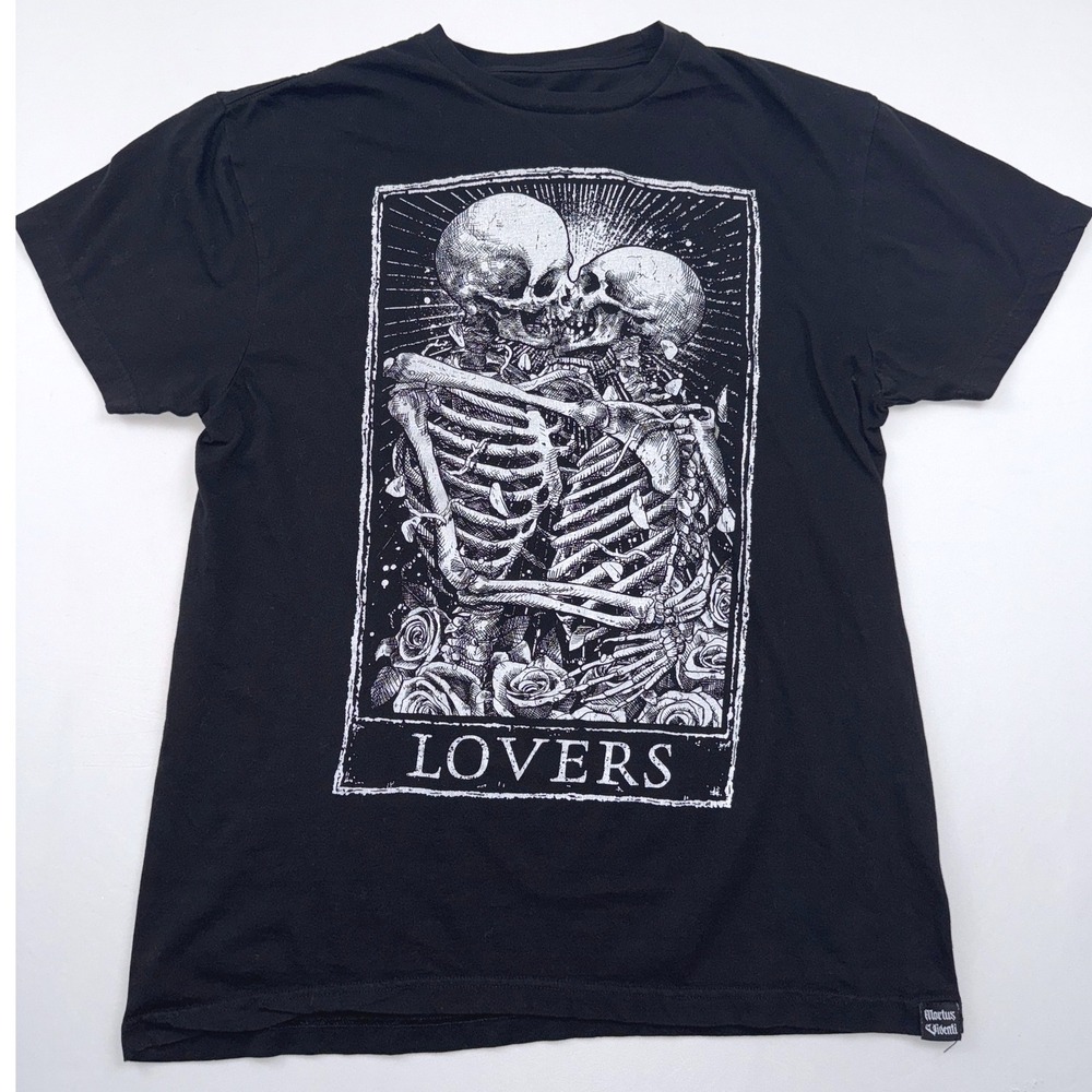 Mortus Viventi Graphic Tee Skeleton Lovers Print Black‎ T-Shirt Large
